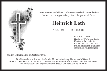 Traueranzeige von Heinrich Loth von Alsfelder Allgemeine