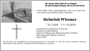 Traueranzeige von Heinrich Wissner von Giessener Allgemeine, Alsfelder Allgemeine