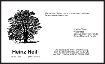Traueranzeige von Heinz Heil von Wetterauer Zeitung