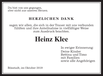 Traueranzeige von Heinz Klee von Wetterauer Zeitung