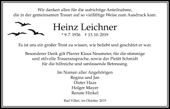 Traueranzeige von Heinz Leichner von Bad Vilbel/Karben