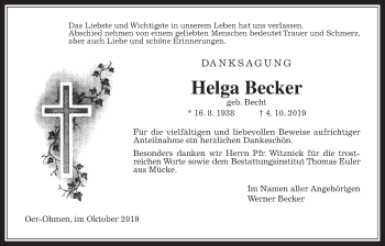 Traueranzeige von Helga Becker von Mücker Stimme