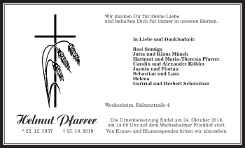 Traueranzeige von Helmut Pfarrer von Wetterauer Zeitung