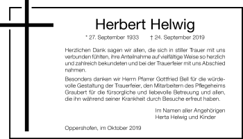 Traueranzeige von Herbert Helwig von Wetterauer Zeitung
