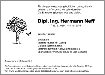 Traueranzeige von Hermann Neff von Giessener Allgemeine, Alsfelder Allgemeine