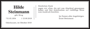 Traueranzeige von Hilde Steinmann von Rabenauer Zeitung