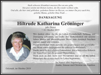 Traueranzeige von Hiltrude Katharina Gröninger von Wetterauer Zeitung
