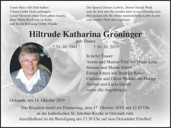 Traueranzeige von Hiltrude Katharina Gröninger von Wetterauer Zeitung