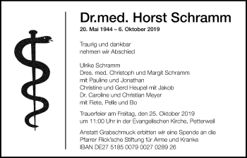 Traueranzeige von Horst Schramm von Bad Vilbel/Karben