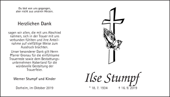 Traueranzeige von Ilse Stumpf von Wetterauer Zeitung