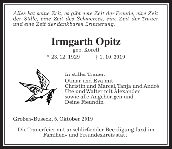 Traueranzeige von Irmgarth Opitz von Giessener Allgemeine, Alsfelder Allgemeine