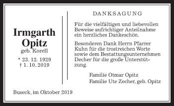 Traueranzeige von Irmgarth Opitz von Giessener Allgemeine, Alsfelder Allgemeine