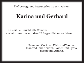 Traueranzeige von Karina und Gerhard Bäsler von Wetterauer Zeitung