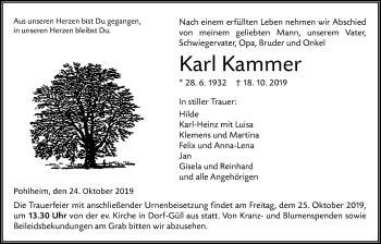 Traueranzeige von Karl Kammer von Licher Wochenblatt
