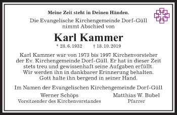 Traueranzeige von Karl Kammer von Pohlheimer Nachrichten