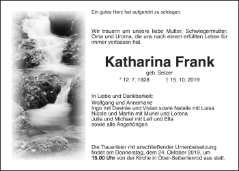 Traueranzeige von Katharina Frank von Alsfelder Allgemeine