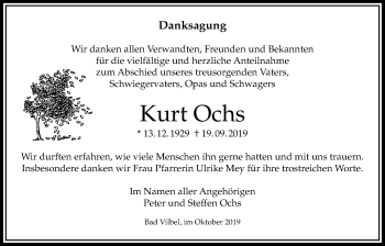 Traueranzeige von Kurt Ochs von Bad Vilbel/Karben
