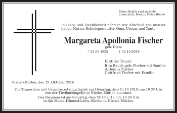 Traueranzeige von Margareta Apollonia Fischer von Wetterauer Zeitung
