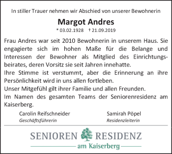 Traueranzeige von Margot Andres von Wetterauer Zeitung