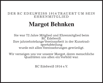 Traueranzeige von Margot Behnken von Wetterauer Zeitung