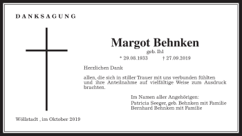 Traueranzeige von Margot Behnken von Wetterauer Zeitung