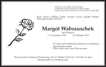 Traueranzeige von Margot Wabrauschek von Wetterauer Zeitung