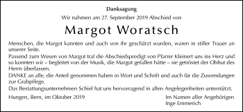 Traueranzeige von Margot Woratsch von Licher Wochenblatt