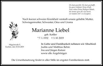 Traueranzeige von Marianne Liebel von Bad Vilbel/Karben