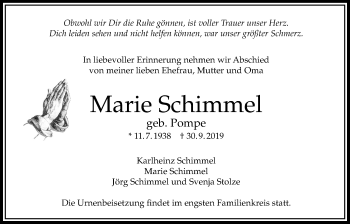 Traueranzeige von Marie Schimmel von Bad Vilbel/Karben