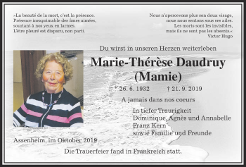 Traueranzeige von Marie-Thérèse Daudruy von Wetterauer Zeitung