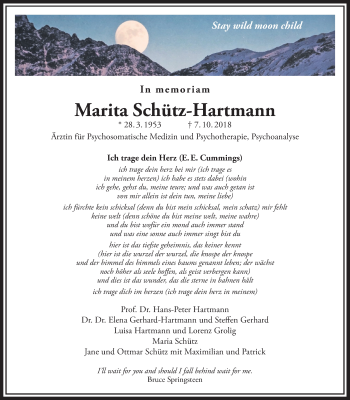 Traueranzeige von Marita Schütz-Hartmann von Giessener Allgemeine, Alsfelder Allgemeine