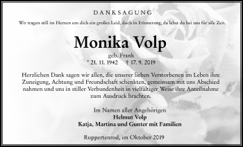 Traueranzeige von Monika Volp von Mücker Stimme