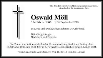 Traueranzeige von Oswald Möll von Giessener Allgemeine, Alsfelder Allgemeine