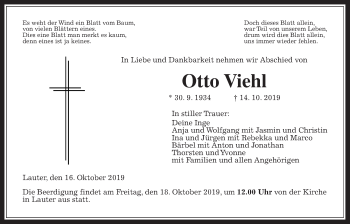 Traueranzeige von Otto Viehl von Giessener Allgemeine, Alsfelder Allgemeine