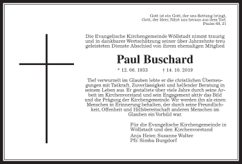 Traueranzeige von Paul Buschard von Wetterauer Zeitung