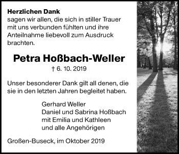 Traueranzeige von Petra Hoßbach-Weller von Giessener Allgemeine, Alsfelder Allgemeine
