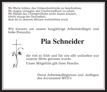 Traueranzeige von Pia Schneider von Wetterauer Zeitung