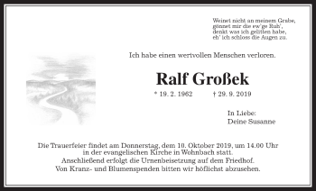 Traueranzeige von Ralf Großek von Wetterauer Zeitung