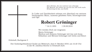 Traueranzeige von Robert Gröninger von Wetterauer Zeitung