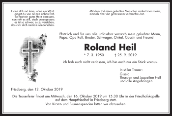 Traueranzeige von Roland Heil von Wetterauer Zeitung