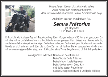 Traueranzeige von Semra Prätorius von Licher Wochenblatt