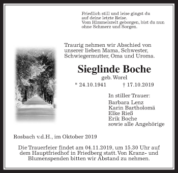Traueranzeige von Sieglinde Boche von Wetterauer Zeitung