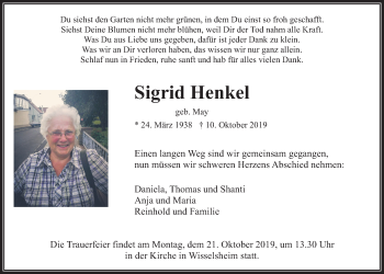 Traueranzeige von Sigrid Henkel von Wetterauer Zeitung