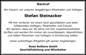 Traueranzeige von Stefan Steinacker von Wetterauer Zeitung