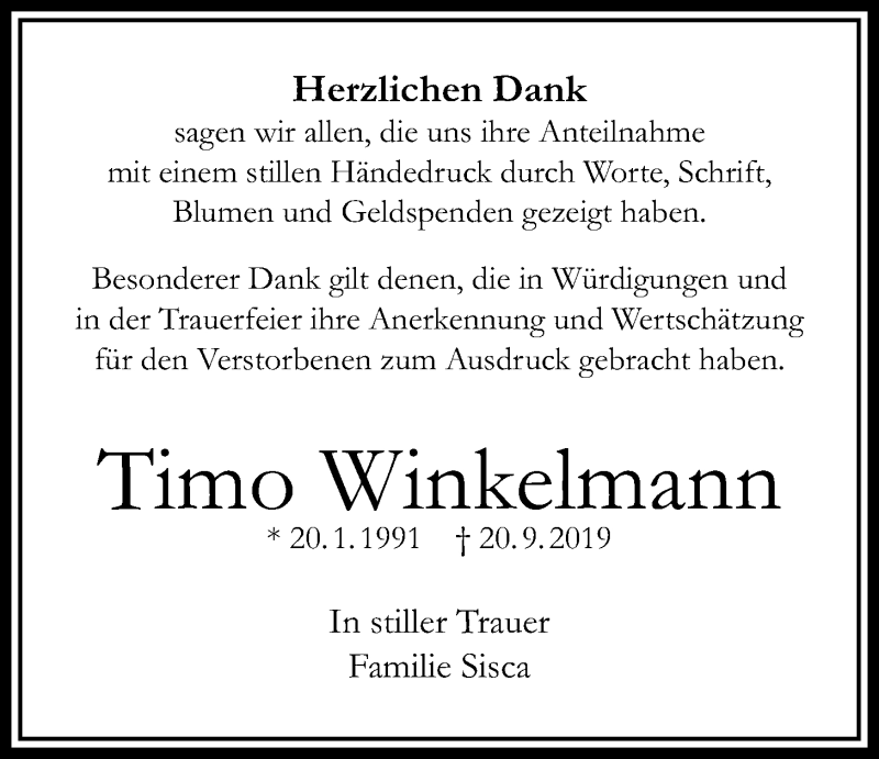  Traueranzeige für Timo Winkelmann vom 10.10.2019 aus Bad Vilbel/Karben