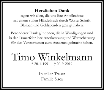 Traueranzeige von Timo Winkelmann von Bad Vilbel/Karben