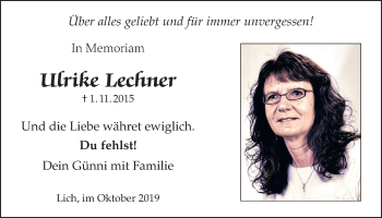 Traueranzeige von Ulrike Lechner von Licher Wochenblatt