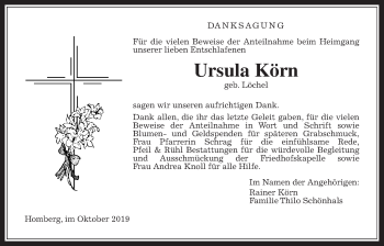 Traueranzeige von Ursula Körn von Alsfelder Allgemeine