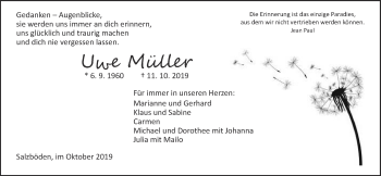 Traueranzeige von Uwe Müller von Giessener Allgemeine, Alsfelder Allgemeine