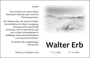 Traueranzeige von Walter Erb von Mücker Stimme